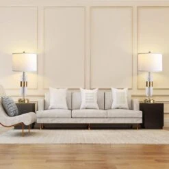 25.5 In. Gold Acrylic Table Lamp For Living Room With USB, Modern Bedroom Lamps With Touch Control White Lamp Shade -Lamp Parts acrylic rottogoon table lamps qmlp096bj2 e1 1000