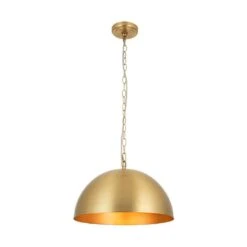 PCover 1-Light 15.7 In.W Aged Brass Modern Farmhouse Industrial Metal Dome Pendant Light For Kitchen -Lamp Parts aged brass huoku pendant lights pd1067421 4f 1000