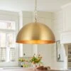 PCover 1-Light 15.7 In.W Aged Brass Modern Farmhouse Industrial Metal Dome Pendant Light For Kitchen -Lamp Parts aged brass huoku pendant lights pd1067421 64 1000
