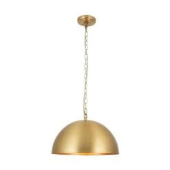 PCover 1-Light 15.7 In.W Aged Brass Modern Farmhouse Industrial Metal Dome Pendant Light For Kitchen -Lamp Parts aged brass huoku pendant lights pd1067421 fa 1000 1