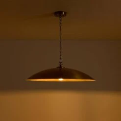 PCover 1-Light 27.4-in.W Aged Brass Pendant Light Metal Dome Disc Pendant Light For Kitchen Island And Dining Room -Lamp Parts aged brass huoku pendant lights pd1072811 1f 1000