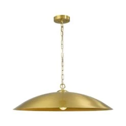 PCover 1-Light 27.4-in.W Aged Brass Pendant Light Metal Dome Disc Pendant Light For Kitchen Island And Dining Room -Lamp Parts aged brass huoku pendant lights pd1072811 40 1000