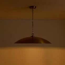 PCover 1-Light 27.4-in.W Aged Brass Pendant Light Metal Dome Disc Pendant Light For Kitchen Island And Dining Room -Lamp Parts aged brass huoku pendant lights pd1072811 44 1000