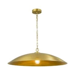 PCover 1-Light 27.4-in.W Aged Brass Pendant Light Metal Dome Disc Pendant Light For Kitchen Island And Dining Room