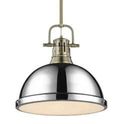 Golden Lighting Duncan 1-Light Pendant With Rod In Aged Brass With A Chrome Shade