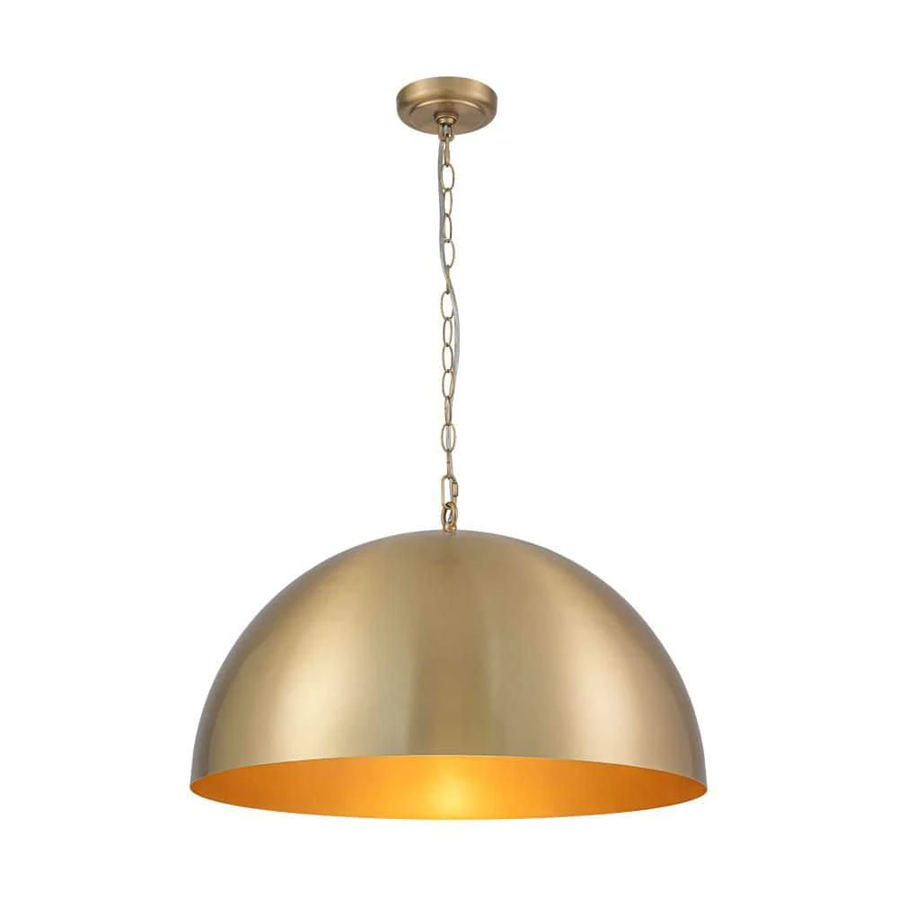 PCover 1-Light 23.6 In. W Aged Gold Brass Pendant Light Dome Hanging Light With Stained Gold Interior For Kitchens 5 PCover 1-Light 23.6 In. W Aged Gold Brass Pendant Light Dome Hanging Light With Stained Gold Interior For Kitchens - Image 3