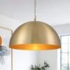 PCover 1-Light 23.6 In. W Aged Gold Brass Pendant Light Dome Hanging Light With Stained Gold Interior For Kitchens -Lamp Parts aged gold brass huoku pendant lights pd1067431 64 1000