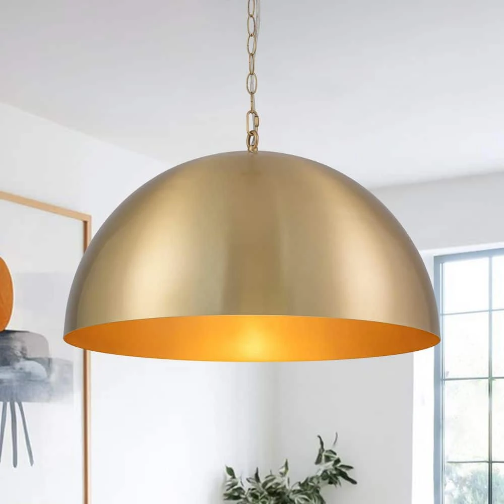 PCover 1-Light 23.6 In. W Aged Gold Brass Pendant Light Dome Hanging Light With Stained Gold Interior For Kitchens 3 PCover 1-Light 23.6 In. W Aged Gold Brass Pendant Light Dome Hanging Light With Stained Gold Interior For Kitchens