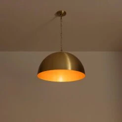 PCover 1-Light 23.6 In. W Aged Gold Brass Pendant Light Dome Hanging Light With Stained Gold Interior For Kitchens 21 PCover 1-Light 23.6 In. W Aged Gold Brass Pendant Light Dome Hanging Light With Stained Gold Interior For Kitchens -Lamp Parts aged gold brass huoku pendant lights pd1067431 66 1000