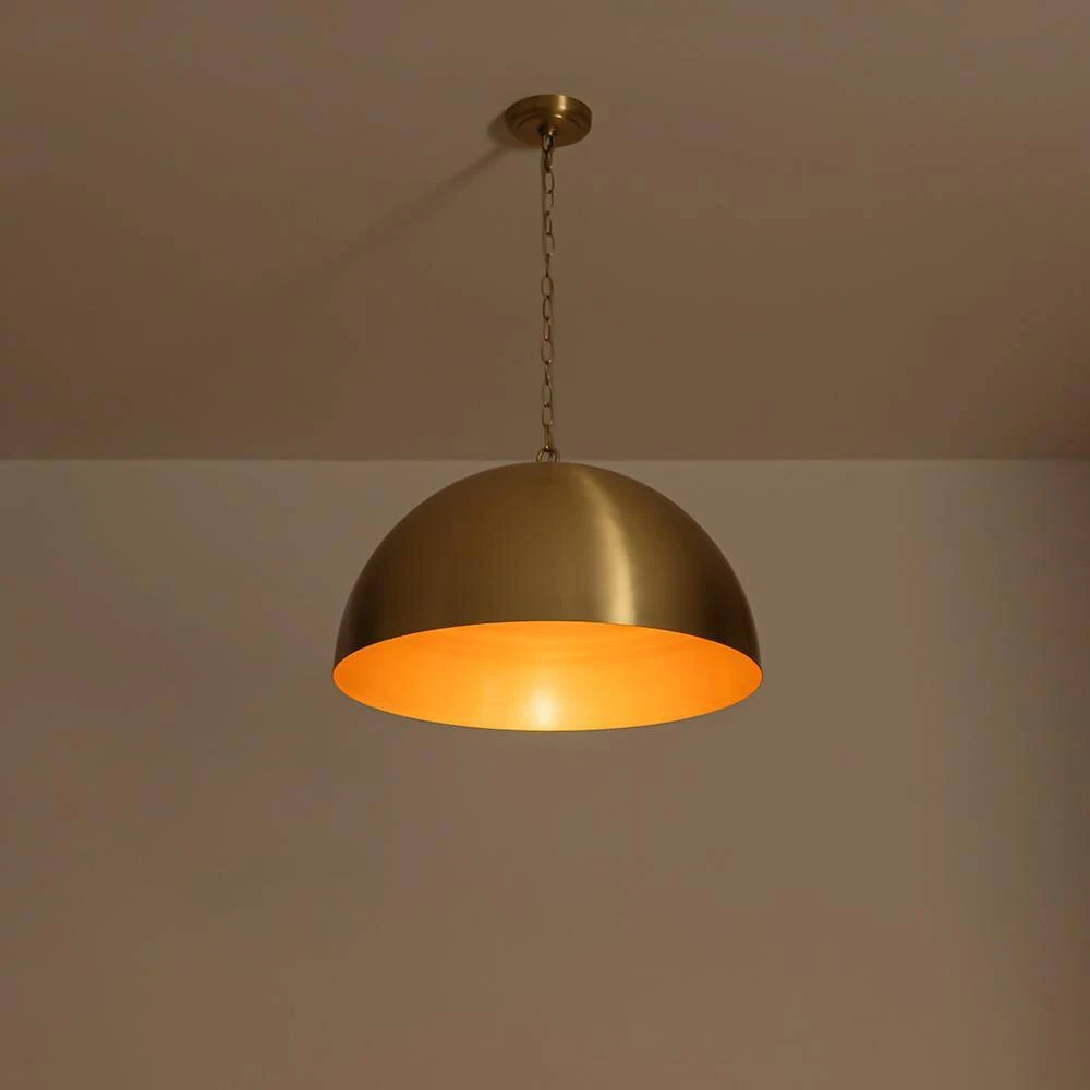 PCover 1-Light 23.6 In. W Aged Gold Brass Pendant Light Dome Hanging Light With Stained Gold Interior For Kitchens 8 PCover 1-Light 23.6 In. W Aged Gold Brass Pendant Light Dome Hanging Light With Stained Gold Interior For Kitchens - Image 6