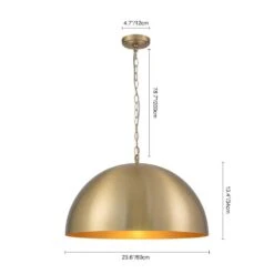 PCover 1-Light 23.6 In. W Aged Gold Brass Pendant Light Dome Hanging Light With Stained Gold Interior For Kitchens 23 PCover 1-Light 23.6 In. W Aged Gold Brass Pendant Light Dome Hanging Light With Stained Gold Interior For Kitchens -Lamp Parts aged gold brass huoku pendant lights pd1067431 c3 1000