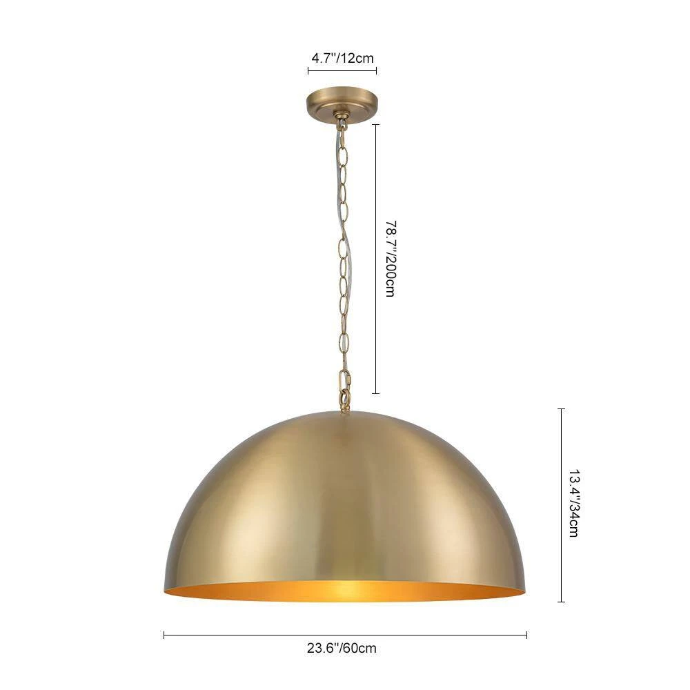 PCover 1-Light 23.6 In. W Aged Gold Brass Pendant Light Dome Hanging Light With Stained Gold Interior For Kitchens 10 PCover 1-Light 23.6 In. W Aged Gold Brass Pendant Light Dome Hanging Light With Stained Gold Interior For Kitchens - Image 8