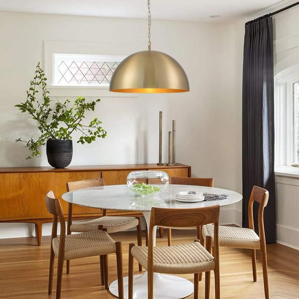 PCover 1-Light 23.6 In. W Aged Gold Brass Pendant Light Dome Hanging Light With Stained Gold Interior For Kitchens 4 PCover 1-Light 23.6 In. W Aged Gold Brass Pendant Light Dome Hanging Light With Stained Gold Interior For Kitchens - Image 2