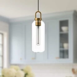 Soji 5 In. 1 Light 60-Watt Aged Gold/Clear Glass Pendant Light -Lamp Parts aged gold clear glass alora mood pendant lights pd401505agcl 31 1000