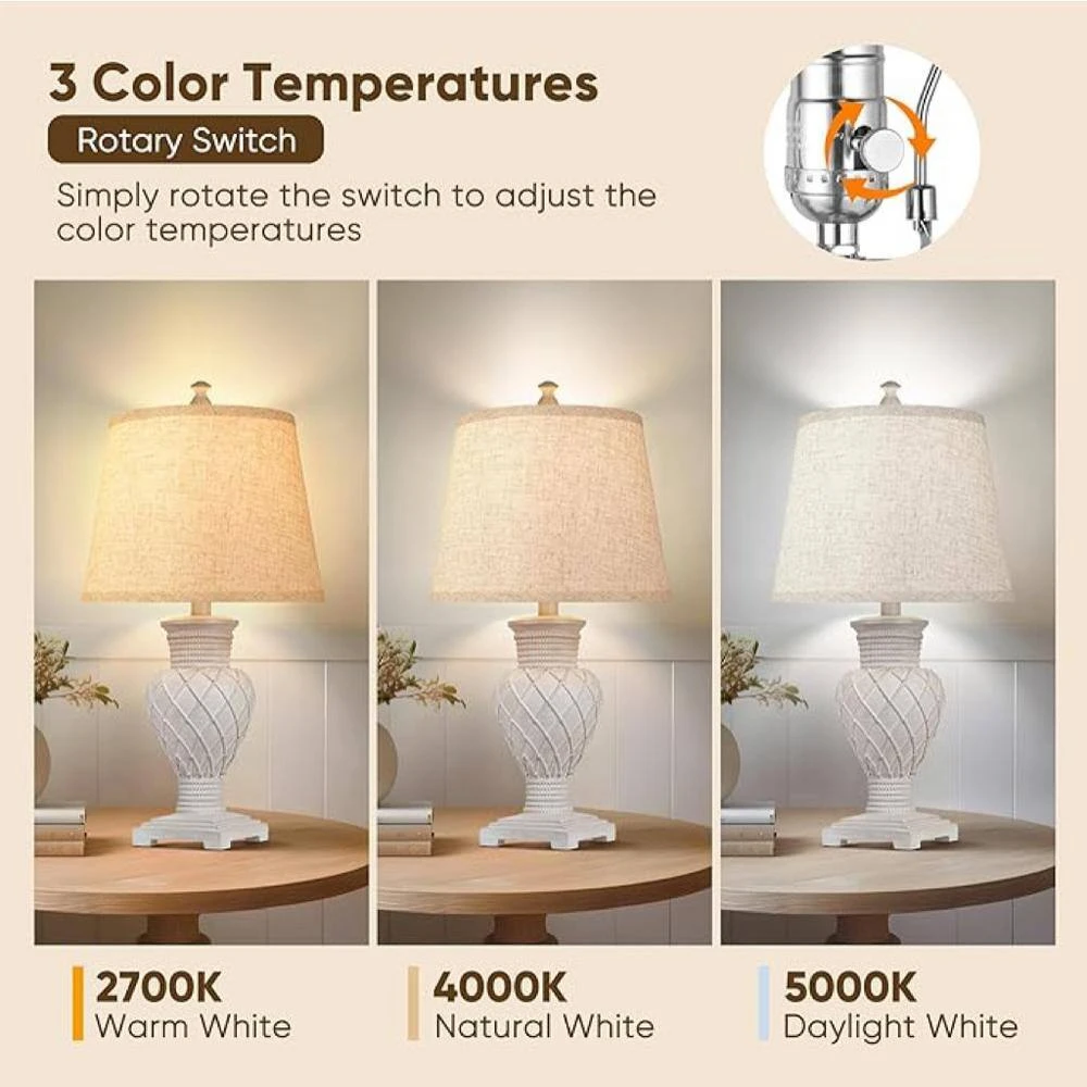 23 In. Tradition Table Lamp Set Of 2, Farmhouse Boho Bedside Lamps With 3-Color Temperature LED Bulbs For Living Room 5 23 In. Tradition Table Lamp Set Of 2, Farmhouse Boho Bedside Lamps With 3-Color Temperature LED Bulbs For Living Room - Image 3