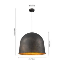 PCover 1-Light 21.7 In.W Antique Black Modern Farmhouse Industrial Metal Dome Bell Pendant Light For Kitchen -Lamp Parts antique black huoku pendant lights pd1064841 1f 1000