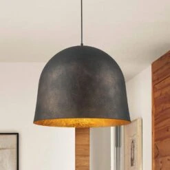 PCover 1-Light 21.7 In.W Antique Black Modern Farmhouse Industrial Metal Dome Bell Pendant Light For Kitchen
