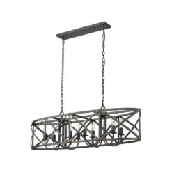 Golden Lighting Alcott 480-Watt 8 Light Antique Black Iron Linear Pendant Light With No Shade, No Bulbs Included -Lamp Parts antique black iron golden lighting pendant lights 0890 lp abi 1f 1000