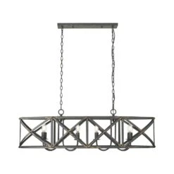 Golden Lighting Alcott 480-Watt 8 Light Antique Black Iron Linear Pendant Light With No Shade, No Bulbs Included