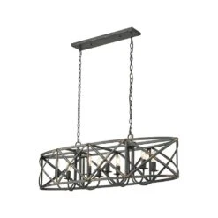 Golden Lighting Alcott 480-Watt 8 Light Antique Black Iron Linear Pendant Light With No Shade, No Bulbs Included -Lamp Parts antique black iron golden lighting pendant lights 0890 lp abi fa 1000