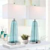 17 In. H Blue Green Glass Table Lamp With USB Ports, Touch Control Bedside Lamps 3-Way Dimmable Nightstand Lamps(2-Pack) -Lamp Parts antique blue green jushua desk lamps ct zy p263837 64 1000