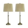 Pair Of 24.25-30 In. Adjustable Antique Brass Metal Column Table Lamps With Designer Mini-Fluted Shades -Lamp Parts antique brass fangio lighting table lamps w 1730ab 2pk 64 1000