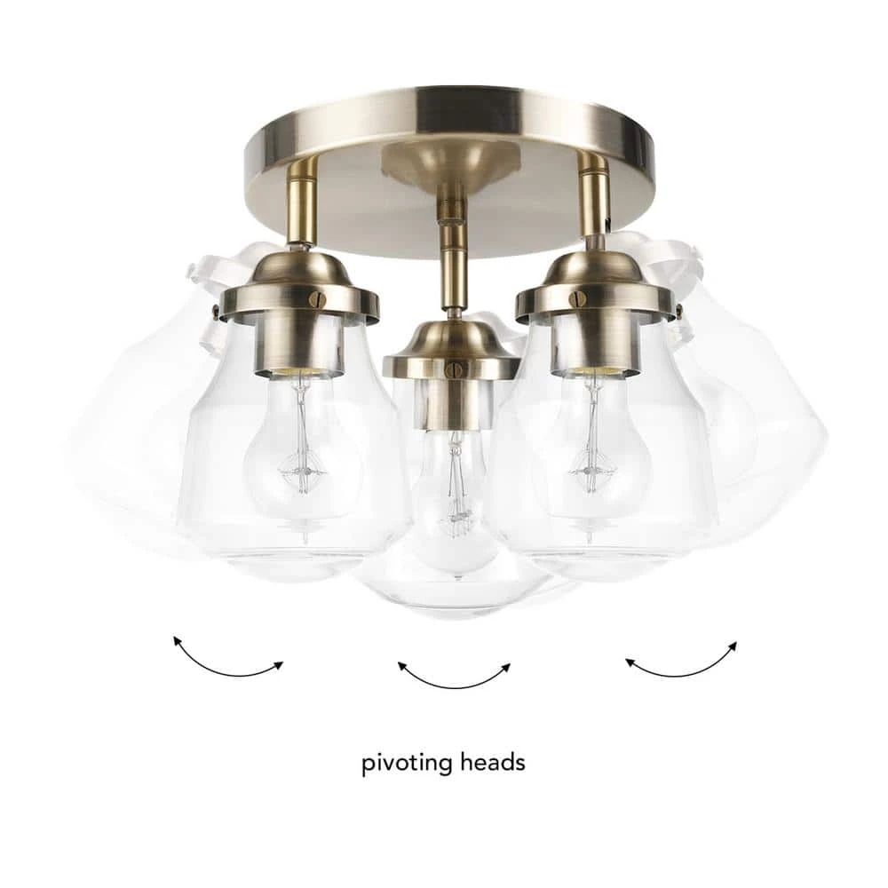 Globe Electric Gerard 1.53 Ft. 3-Lights Antique Brass Fixed Track Lighting Kit With Clear Glass Shades, Bulbs Included 8 Globe Electric Gerard 1.53 Ft. 3-Lights Antique Brass Fixed Track Lighting Kit With Clear Glass Shades, Bulbs Included - Image 6