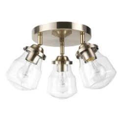 Globe Electric Gerard 1.53 Ft. 3-Lights Antique Brass Fixed Track Lighting Kit With Clear Glass Shades, Bulbs Included