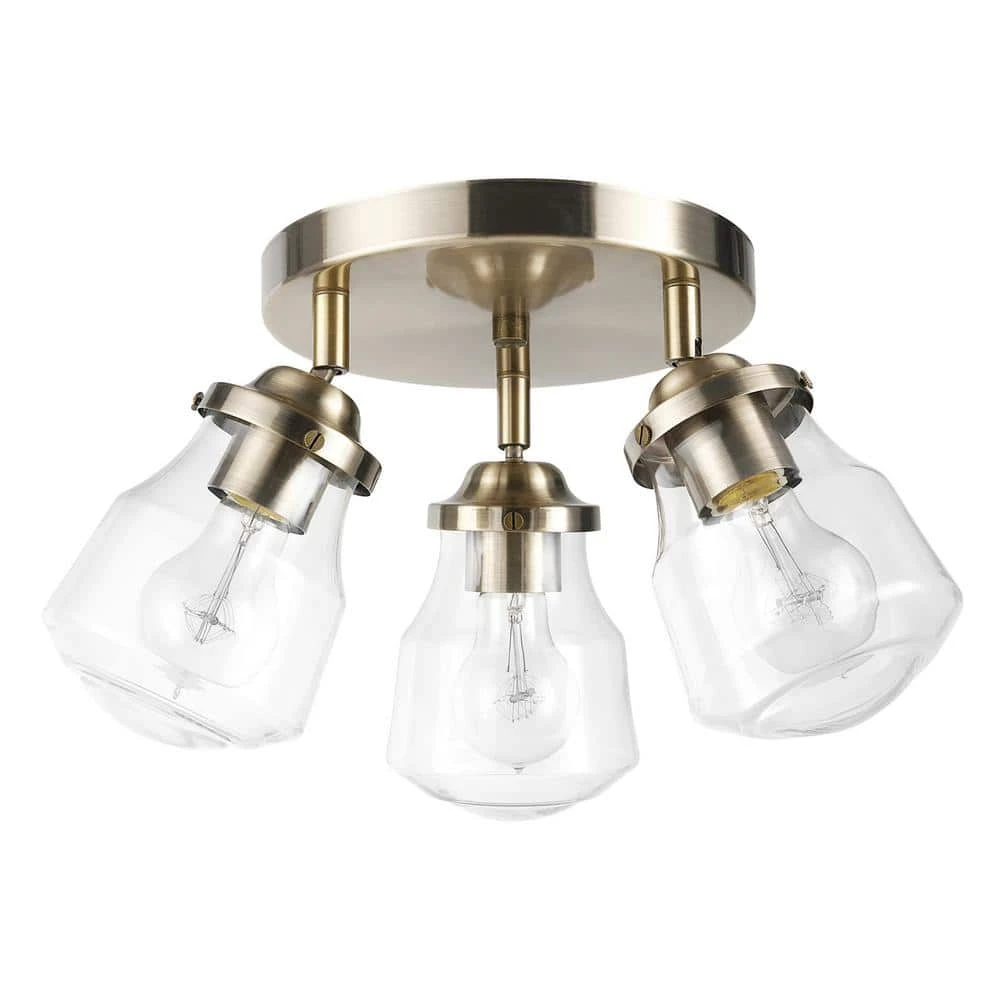 Globe Electric Gerard 1.53 Ft. 3-Lights Antique Brass Fixed Track Lighting Kit With Clear Glass Shades, Bulbs Included 3 Globe Electric Gerard 1.53 Ft. 3-Lights Antique Brass Fixed Track Lighting Kit With Clear Glass Shades, Bulbs Included