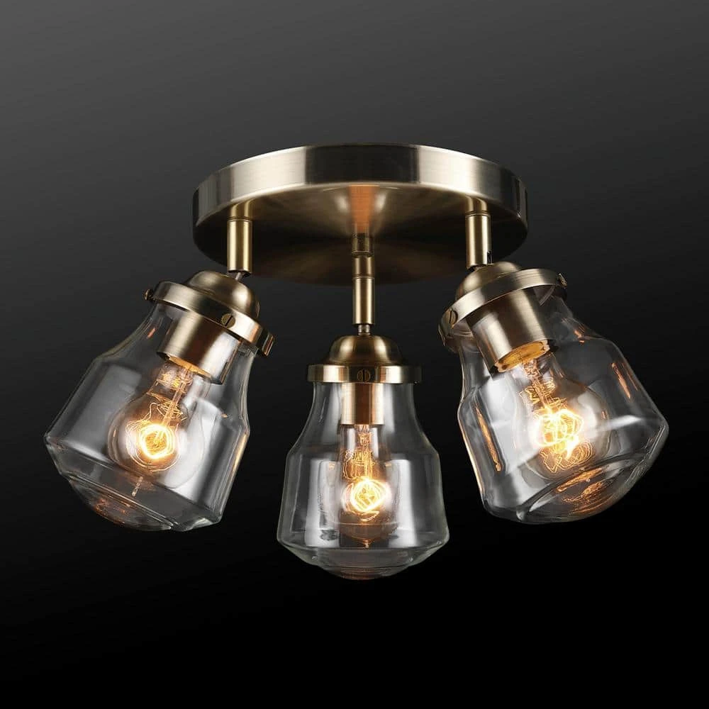 Globe Electric Gerard 1.53 Ft. 3-Lights Antique Brass Fixed Track Lighting Kit With Clear Glass Shades, Bulbs Included 4 Globe Electric Gerard 1.53 Ft. 3-Lights Antique Brass Fixed Track Lighting Kit With Clear Glass Shades, Bulbs Included - Image 2