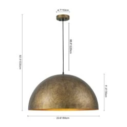 PCover Modern Farmhouse 23.6 In. W 1-Light Dome Pendant Light Antique Brass Industrial Metal Singe Hang Lighting -Lamp Parts antique brass huoku pendant lights pd1064801 c3 1000