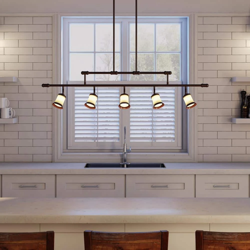 5-Light Antique Bronze Adjustable Height Track Lighting Fixture With Multi-Directional Spotlights 3 5-Light Antique Bronze Adjustable Height Track Lighting Fixture With Multi-Directional Spotlights