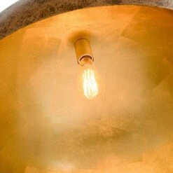 PCover 1-Light Industrial 15 In. Rust Finish Pendant Light W/ Hand-Applied Gold Leaf Interior Vintage Dome Ceiling Light -Lamp Parts antique brown rust huoku pendant lights pd1064761 1f 1000