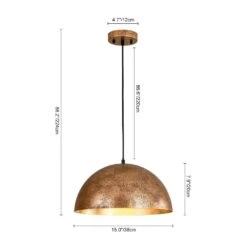 PCover 1-Light Industrial 15 In. Rust Finish Pendant Light W/ Hand-Applied Gold Leaf Interior Vintage Dome Ceiling Light -Lamp Parts antique brown rust huoku pendant lights pd1064761 40 1000