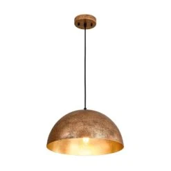 PCover 1-Light Industrial 15 In. Rust Finish Pendant Light W/ Hand-Applied Gold Leaf Interior Vintage Dome Ceiling Light -Lamp Parts antique brown rust huoku pendant lights pd1064761 4f 1000