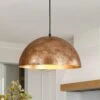 PCover 1-Light Industrial 15 In. Rust Finish Pendant Light W/ Hand-Applied Gold Leaf Interior Vintage Dome Ceiling Light -Lamp Parts antique brown rust huoku pendant lights pd1064761 64 1000