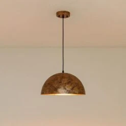 PCover 1-Light Industrial 15 In. Rust Finish Pendant Light W/ Hand-Applied Gold Leaf Interior Vintage Dome Ceiling Light -Lamp Parts antique brown rust huoku pendant lights pd1064761 77 1000
