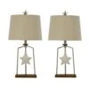 27.25 In. Pair Of Antique Brown/White Coastal Finish Starfish Medallion Table Lamps With Designer Shades And Finials