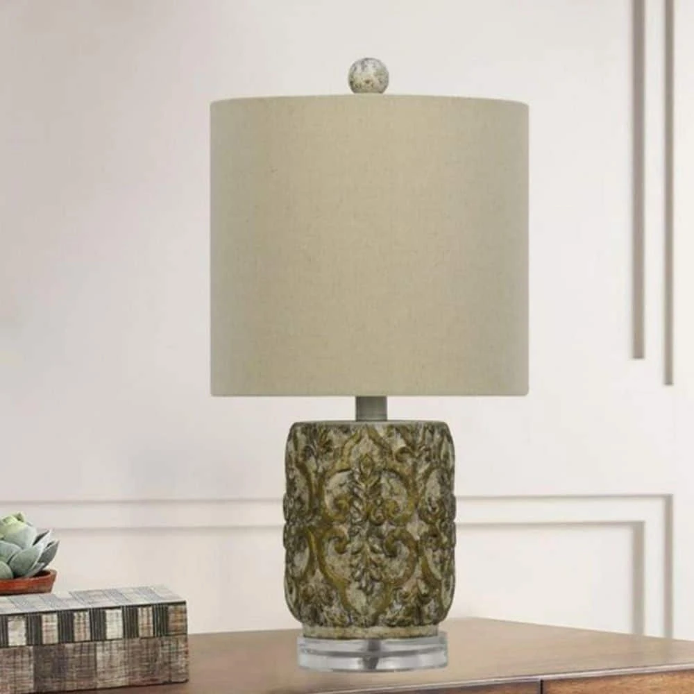 Pair Of 19 In. Antique Gold/Cream Cast Deco Design Column Table Lamps With Designer Shades 4 Pair Of 19 In. Antique Gold/Cream Cast Deco Design Column Table Lamps With Designer Shades - Image 2