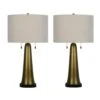 Pair Of 27 In. Antique Gold Metal Column Table Lamps With Designer Shades