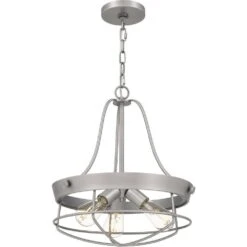 Southbourne 3-Light Antique Nickel Pendant With Open Steel Cage Frame -Lamp Parts antique nickel hampton bay pendant lights dshd19522p1 4f 1000