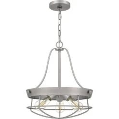 Southbourne 3-Light Antique Nickel Pendant With Open Steel Cage Frame -Lamp Parts antique nickel hampton bay pendant lights dshd19522p1 c3 1000