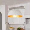 PCover 1-Light Antique White Medium Dome Pendant Light With Gold Leaf Interior Shade -Lamp Parts antique white huoku pendant lights pd1059931 64 1000