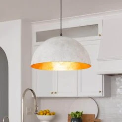 PCover 1-Light Antique White Medium Dome Pendant Light With Gold Leaf Interior Shade -Lamp Parts antique white huoku pendant lights pd1059931 d4 1000