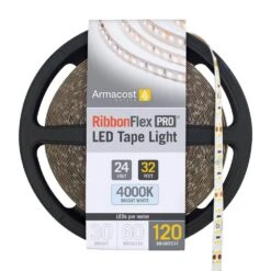 RibbonFlex Pro 32.8 Ft. (10M) 24-Volt LED Tape Light, Bright White (4000K), 120 LEDs/M