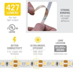 RibbonFlex Pro 8 Ft. (2.5 M) 12-Volt White LED Tape Light 120 LED/m 5000K -Lamp Parts armacost lighting led strip lights 163210 1f 1000