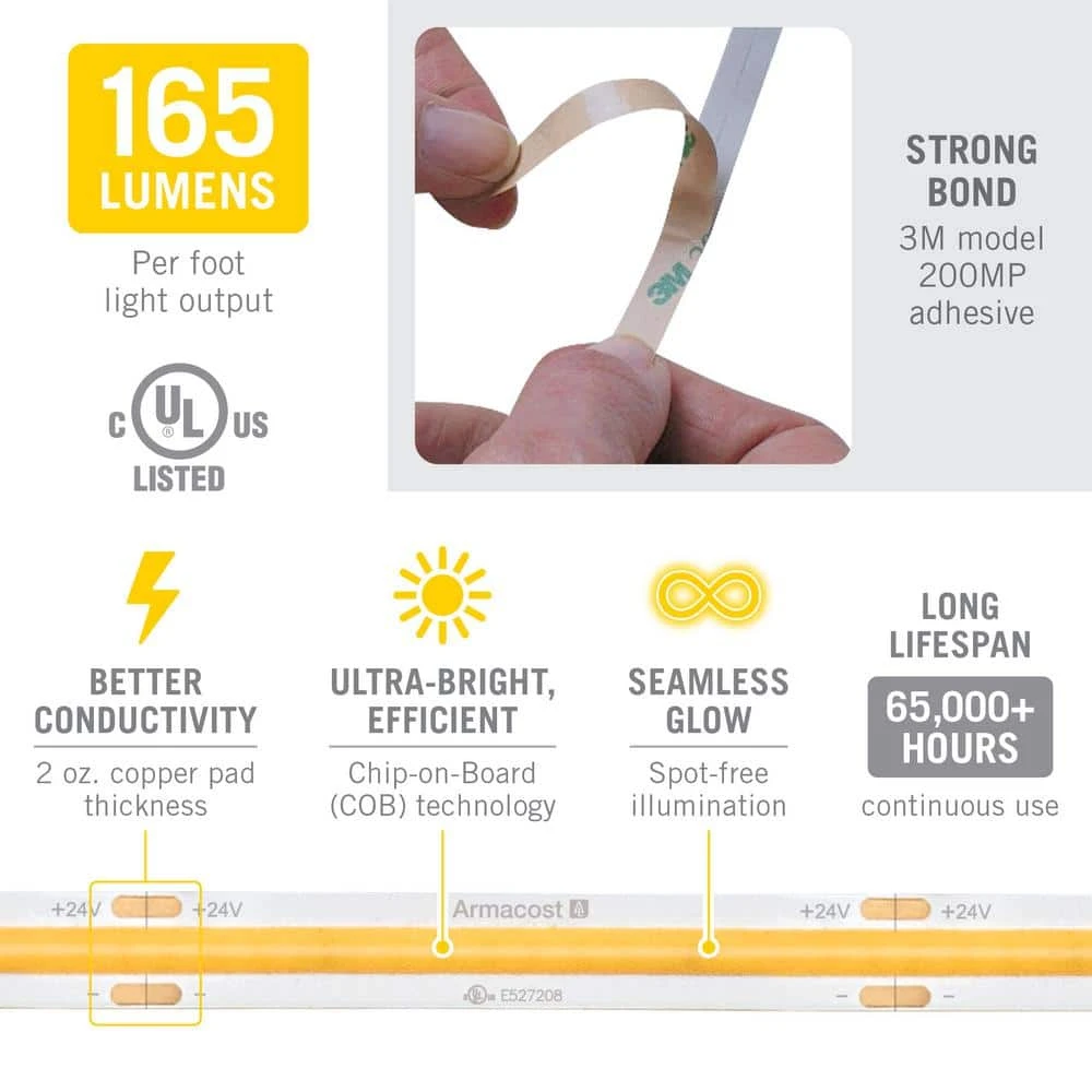 RibbonFlex Pro 24V White COB 8.2 Ft. Dimmable Cuttable Integrated LED Strip Light Tape 3000K, 165 Lumens/Ft 10 RibbonFlex Pro 24V White COB 8.2 Ft. Dimmable Cuttable Integrated LED Strip Light Tape 3000K, 165 Lumens/Ft - Image 8