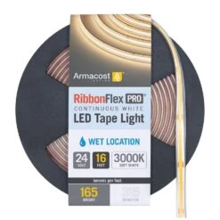 RibbonFlex Pro 24-Volt White COB Outdoor 16.4 Ft. Hardwired Cuttable Integrated LED Strip Light Tape 3000k 165 Lumens/ft
