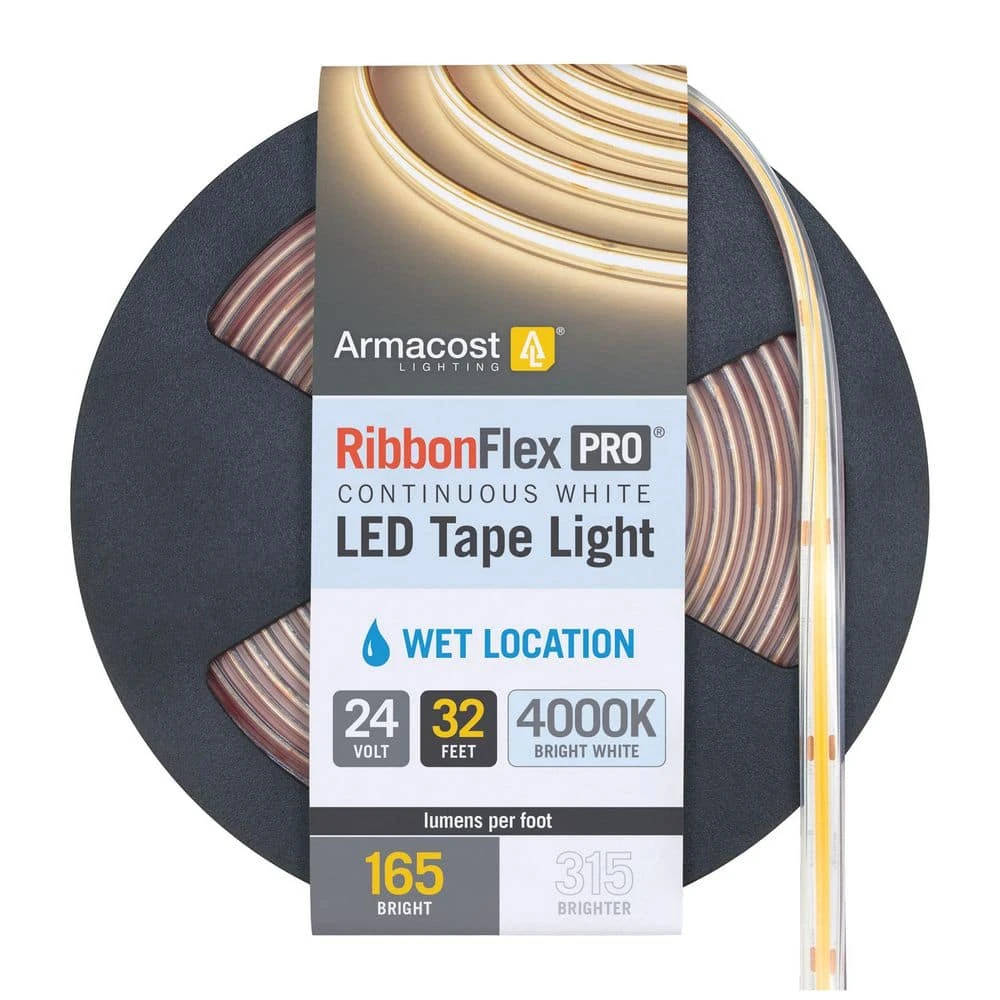 RibbonFlex Pro 24-Volt White COB Outdoor 32.8 Ft. Hardwired Cuttable Integrated LED Strip Light Tape 4000k 165 Lumens/ft 3 RibbonFlex Pro 24-Volt White COB Outdoor 32.8 Ft. Hardwired Cuttable Integrated LED Strip Light Tape 4000k 165 Lumens/ft