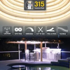 RibbonFlex Pro 24-Volt White COB Outdoor 16.4 Ft. Hardwired Cuttable Integrated LED Strip Light Tape 2700k 315 Lumens/ft -Lamp Parts armacost lighting led strip lights 172132 44 1000